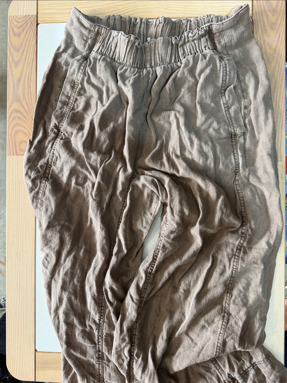 Free People Women’s  Elastic-Waist Taupe Wide Leg Pant